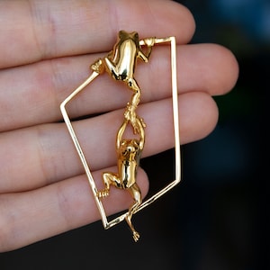 Gold frog hoop earrings, Large Geometric earrings, funky earrings, quirky earrings, Animal earrings, Large stud earrings