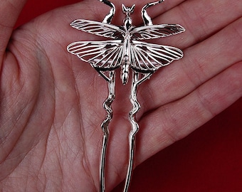 Horquilla plateada con forma de mantis religiosa, accesorio para el pelo de boda con forma de insecto