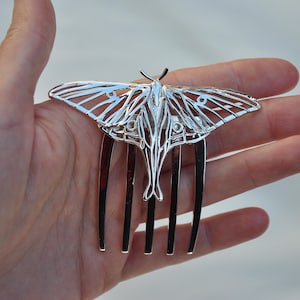 Luna moth Hair Comb, Butterfly Hair Pin, Bridal Butterfly accessory, Butterfly Headpiece