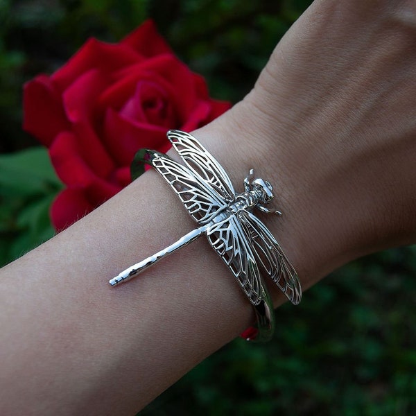 Sterling Silver Dragonfly Cuff Bracelet: Insect Jewelry