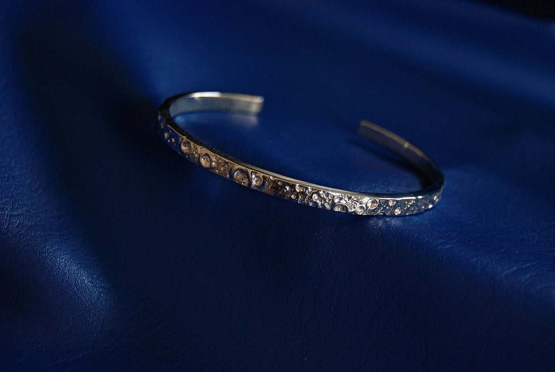 Personalized Moon Bracelet, 925 Sterling Silver Moon Surface Bracelet