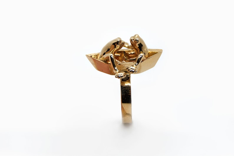 Origami Boat Ring frogs in gold paper boat frog ring Etsy