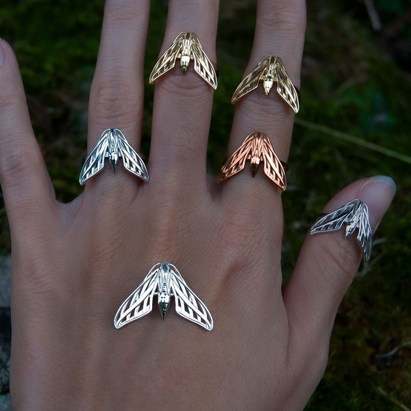 Sphinx Moth ring, Hawk Moth ring, Butterfly Jewelry, Silver Insect ring