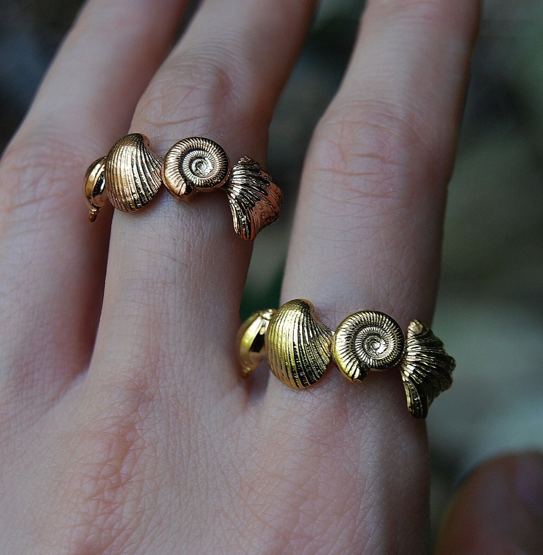 Studio Rings Sea Shell Seashell Ring: Sterling Silver & Gold Plated Beach Jewelry - Etsy
