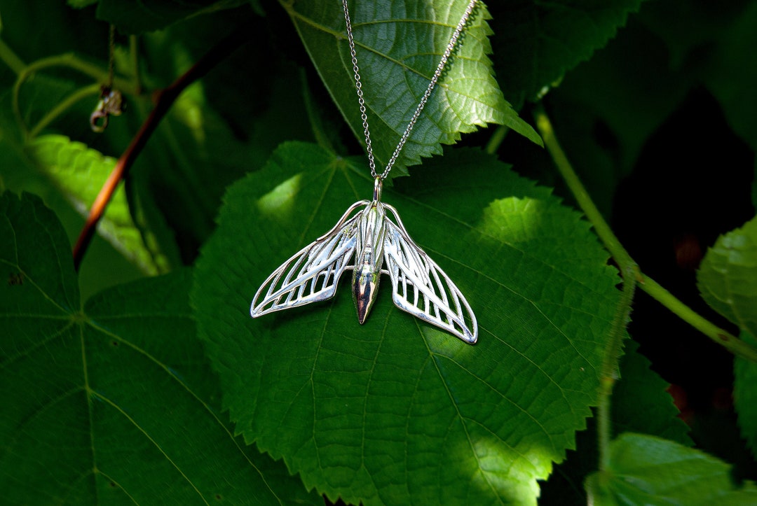 Sterling Silver Sphinx Moth Pendant: Handmade Hawk Moth Necklace (chain ...
