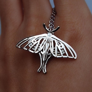 Sterling Silver Luna Moth Pendant: Dainty Insect Necklace