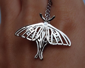 Sterling Silver Luna Moth Pendant: Dainty Insect Necklace