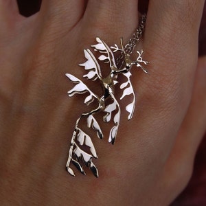 Leafy Seadragon Pendant, Solid 925 Sterling Silver Sea dragon Necklace, Seahorse Ocean sealife Jewelry