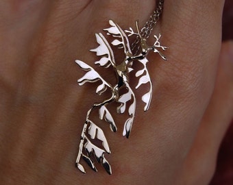 Leafy Seadragon Pendant, Solid 925 Sterling Silver Sea dragon Necklace, Seahorse Ocean sealife Jewelry