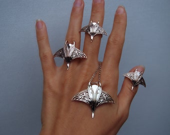 Manta Ray ring, Solid 925 Sterling Silver Manta Ray Ring, Stingray rings, Ocean sealife Jewelry