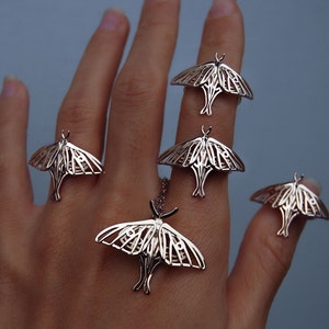 Luna moth ring, Butterfly ring, Butterfly Jewelry, Silver Insect ring