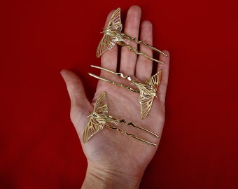 Horquilla de polilla dorada: Horquilla decorativa para el cabello, accesorio para bodas