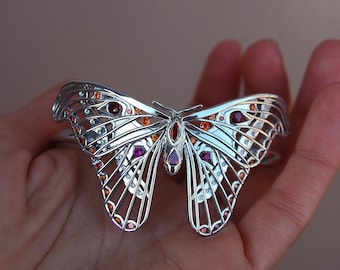 Atlas Moth Bracelet, Butterfly Bracelet, Silver Butterfly Bracelet, Rhodium butterfly Bracelet