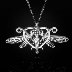 Dragonfly Nymph Pendant, Sterling silver