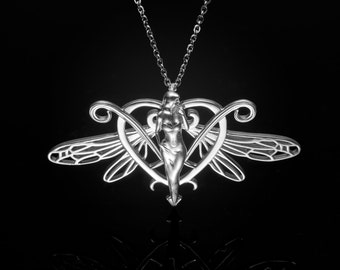 Dragonfly Nymph Pendant, Sterling silver