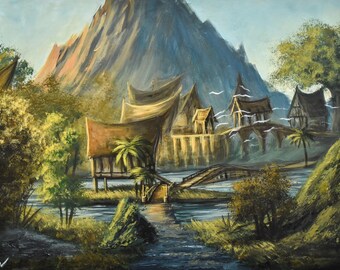 Wydruk Tropikalnej Wioski, gry, grafika do gier, gra wideo, gry wideo, fanart, fantasy, sztuka fantasy, sztuka krajobrazowa, gadżety do gier,