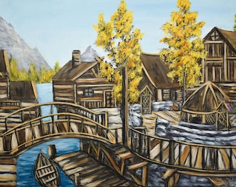 Wydruk A5 Drewniane Miasto, gry, grafika do gier, gra wideo, gry wideo, fanart, fantasy, sztuka fantasy, sztuka krajobrazowa, gadżety do gier,