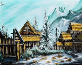 Snowy City Print, gry, grafika do gier, gra wideo, gry wideo, fanart, fantasy, sztuka fantasy, sztuka krajobrazowa, gadżety do gier, grafika do gier wideo