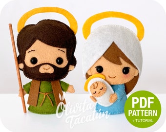 PDF Pattern + Tutorial: Felt Virgin Mary, Saint Joseph and Baby Jesus