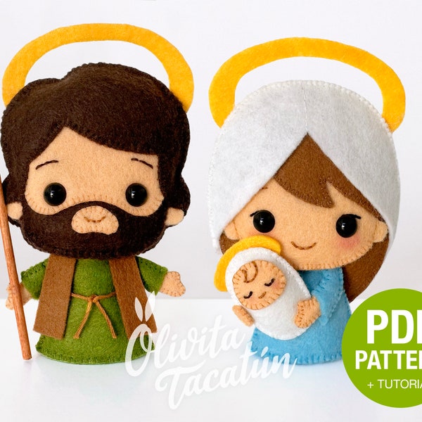 PDF Pattern + Tutorial: Felt Virgin Mary, Saint Joseph and Baby Jesus