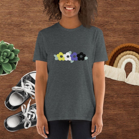 Flowers in yellow, white, purple and black on Short-Sleeve Unisex T-Shirt
