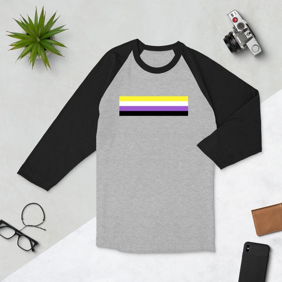 Yellow, White, Purple & Black Striped 3/4 Sleeve Shirt