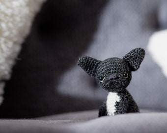 Black micro miniature French Bulldog, french bulldog figurine: ukrainian art, personalized gifts