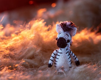 Micro miniature crochet animal Zebra: cute stuffed animal, tiny things personalized gifts, Black and white zebra