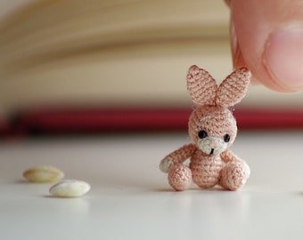 Micro miniature crochet Easter bunny figurine:  tiny micro crochet miniature stuffed rabbit, Easter gift