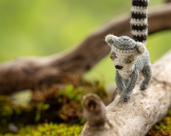 Micro Crochet Lemur – Tiny Handmade Amigurumi Miniature Figurine