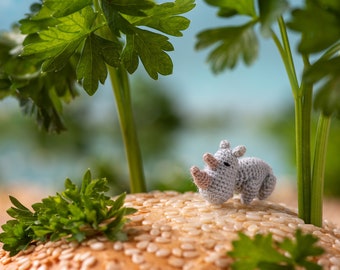 Micro miniature Tiny crochet rhino: personalized mini micro Summer gifts, safari animals