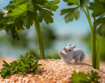 Micro miniature Tiny crochet rhino: personalized mini micro Summer gifts, safari animals