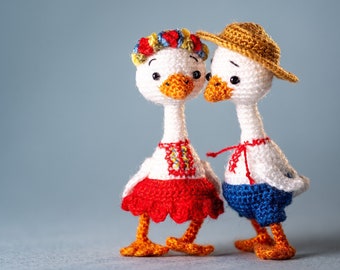 Tiny Crochet Geese – Miniature Ukrainian Art, Nice Couple Gift