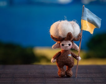 Baby cotton miniature handcrafted little boy with Ukrainian flag