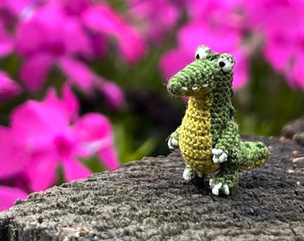 Miniature Crochet Crocodile – Tiny Handmade Alligator Doll – Amigurumi Jungle Animal Toy