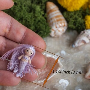 Micro miniature crochet mermaid figurine: tiny crochet tiny art mermaid in seashell, crochet amigurumi personalized gifts for nautical decor image 5