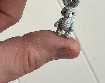 Miniature Crochet Bunny – Tiny Handmade Wool Amigurumi Dollhouse Pet