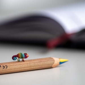 Micro crochet miniature rainbow chameleon tiny crochet animals, tiny stuffed animal figurine. Spring present, Mother's Day gifts