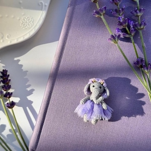Miniature Elephant in Lavender Skirt – Tiny Crochet Amigurumi Doll, Collectible Handmade Gift, Pocket Elephant Figurine
