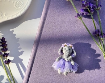 Tiny Crochet Elephant Doll – Handmade Amigurumi with Lavender Skirt