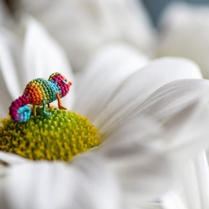 Micro crochet miniature rainbow chameleon tiny crochet animals, tiny stuffed animal figurine. Spring present, Mother's Day gifts image 3