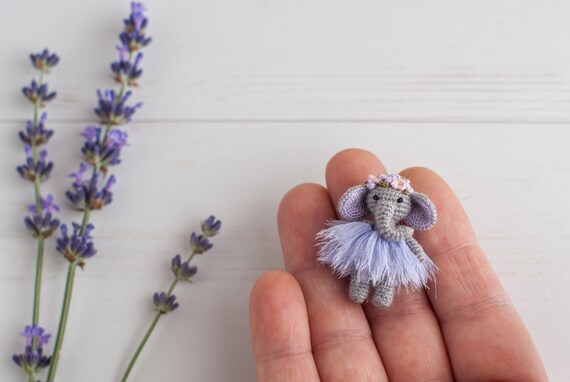 Mini Elephant micro crochet miniature tiny animals: micro miniatures personalized gifts