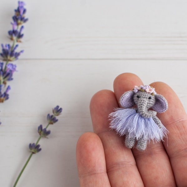 Mini Elephant micro crochet miniature tiny animals: micro miniatures personalized gifts