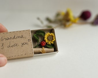 Personalized Mothers day gift box with miniature ladybug with sunflower - Mother, sister, wife gifts
