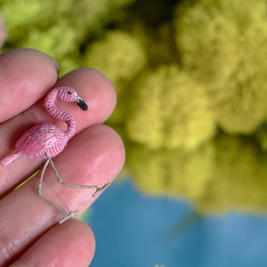 Micro crochet tiny things miniature Flamingo micro mini miniatures: personalized gifts, tiny crochet animals image 2