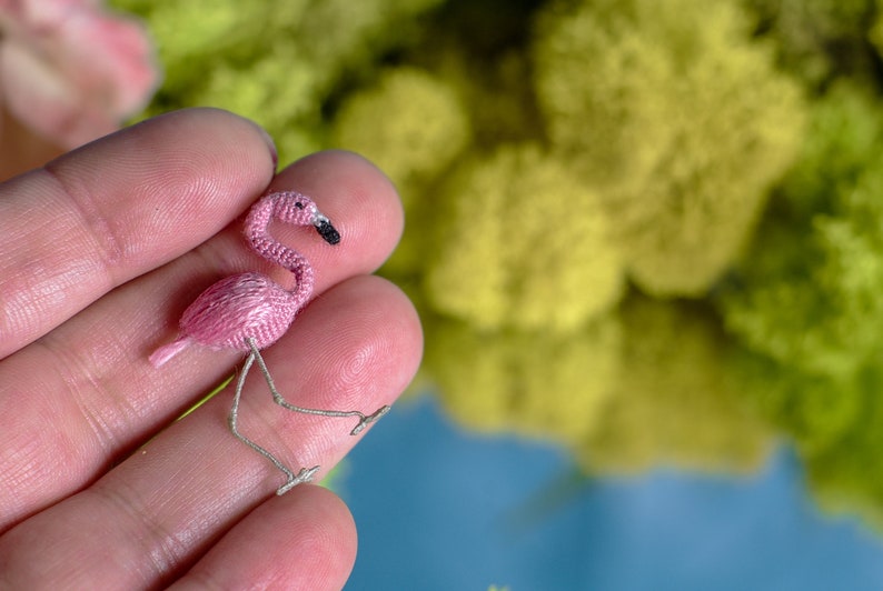 Micro crochet tiny things miniature Flamingo micro mini miniatures: personalized gifts, tiny crochet animals image 2