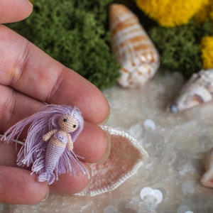 Micro miniature crochet mermaid figurine: tiny crochet tiny art mermaid in seashell, crochet amigurumi personalized gifts for nautical decor Mermaid