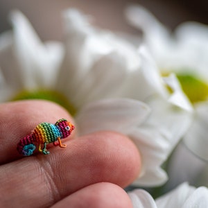 Micro crochet miniature rainbow chameleon tiny crochet animals, tiny stuffed animal figurine. Spring present, Mother's Day gifts image 4