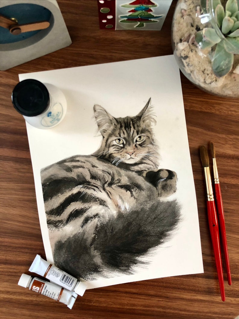 Custom Watercolour Pet Portrait, Dog Cat Memorial Gift - Etsy