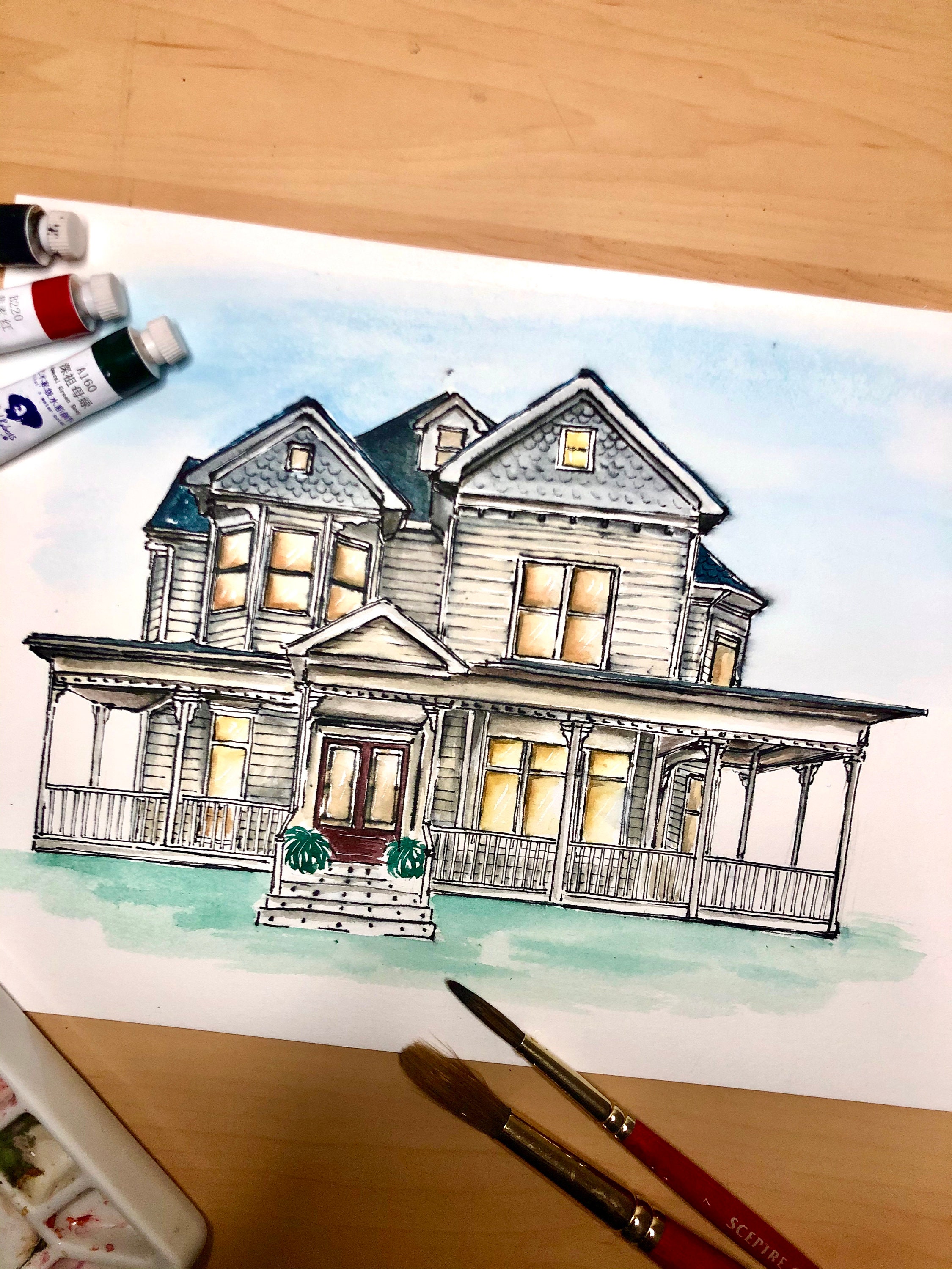 Hand Painted House Portrait Custom From Your Photo. House Etsy UK